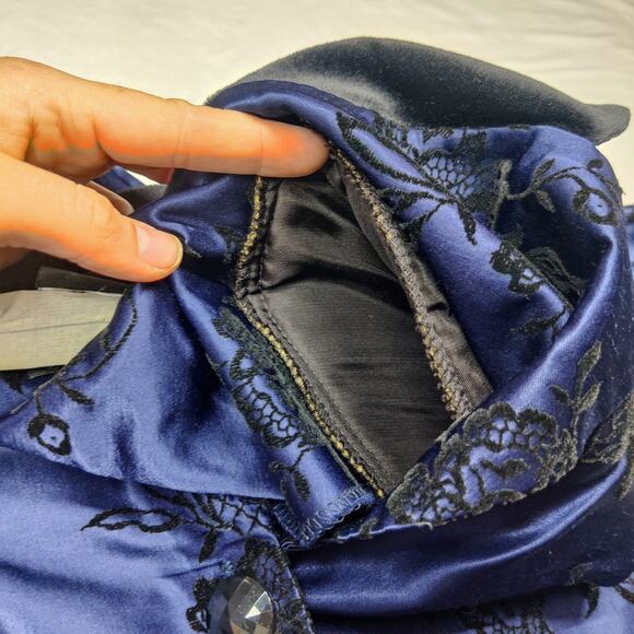 Vtg Positive Attitude Satin Velvet Burnout Floral Blazer Dress 10 Navy Blue - Picture 13 of 13